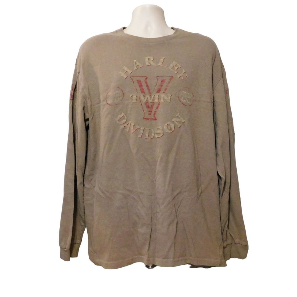 Harley Davidson V Twin Tee Shirt Mens XLarge Brown Maverick Dallas Texas Cotton